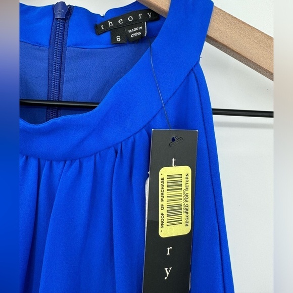 Theory Avrex Sleeveless Office Cocktail Silk Georgette Dress -Blue -Size 6 - NWT - Picture 8 of 11